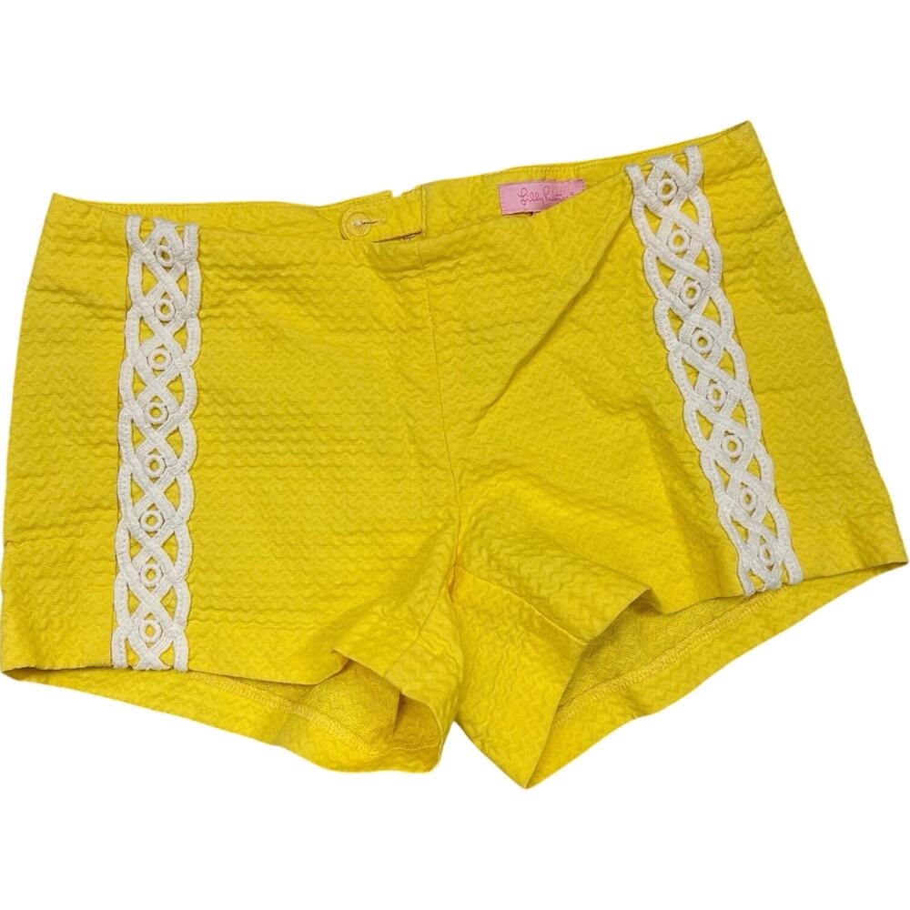 Yellow Lilly Pulitzer Liza Short Shorts 000 Textured Lace Detail